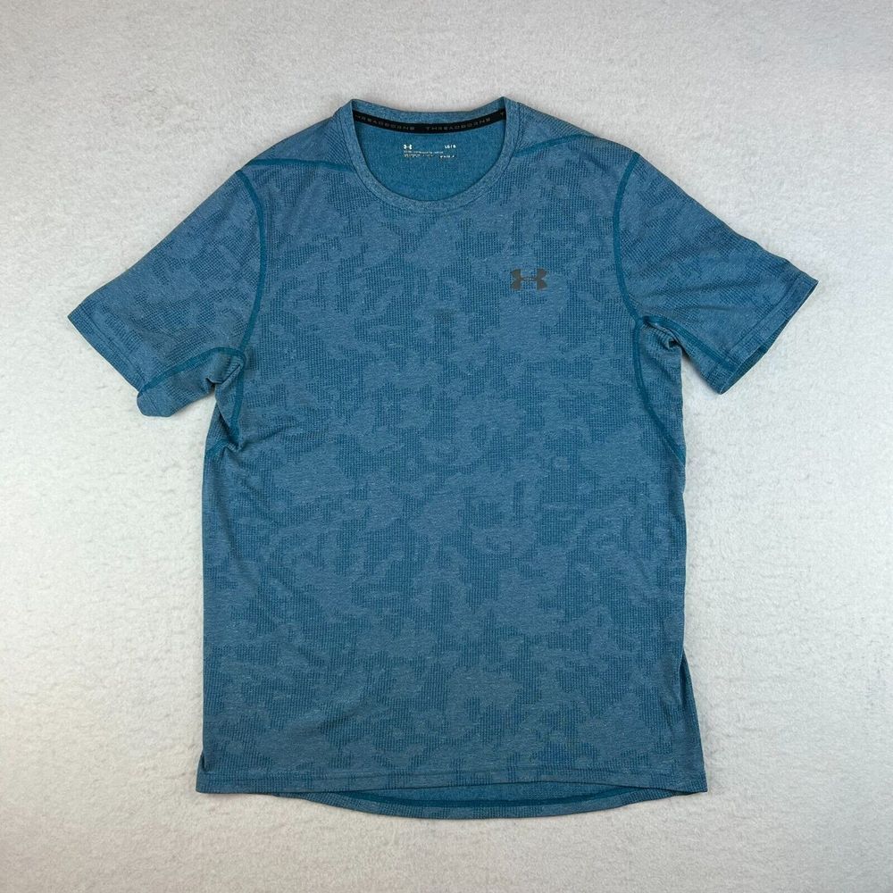 Mens Under Armour Threadborne Blue Short Sleeve Wicking Shirt Size Large Fitted